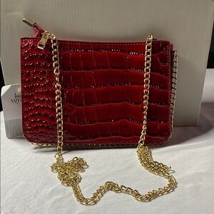 Red Croc-Embossed Chain Bag